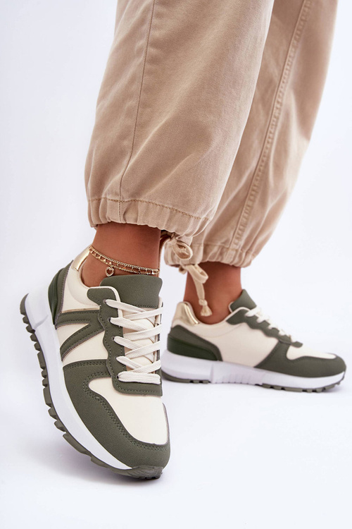 Шкіряне жіноче спортивне взуття зелено-бежевий Kabama