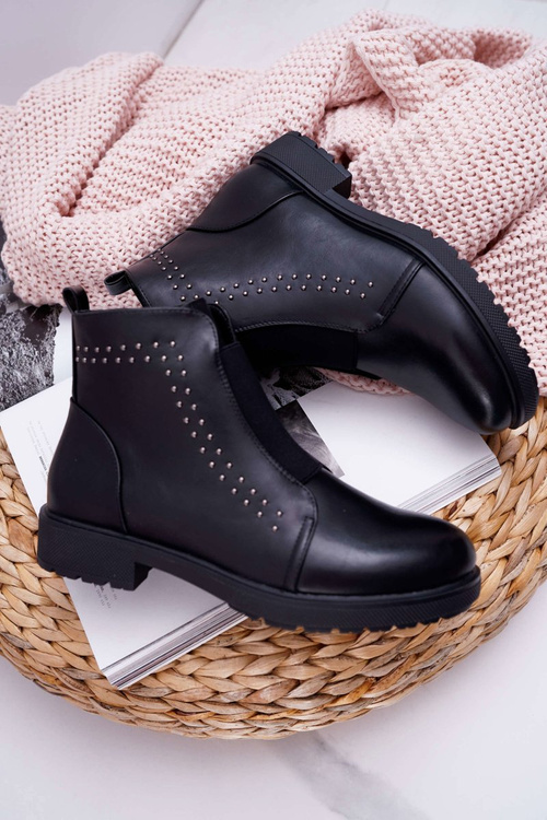 Жіночі чоботи на плоскій каблуці з клепами чорні Sergio Leone BT519