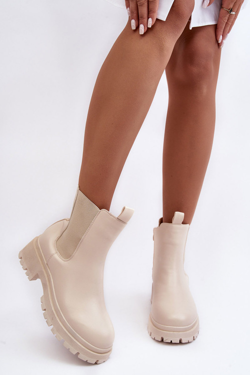 Шкіряні черевики Ботильйони на блискавці бежевого пітрезе