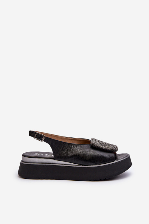 Чорні шкіряні жіночі босоніжки на платформі з прикрасами Zazoo 1786