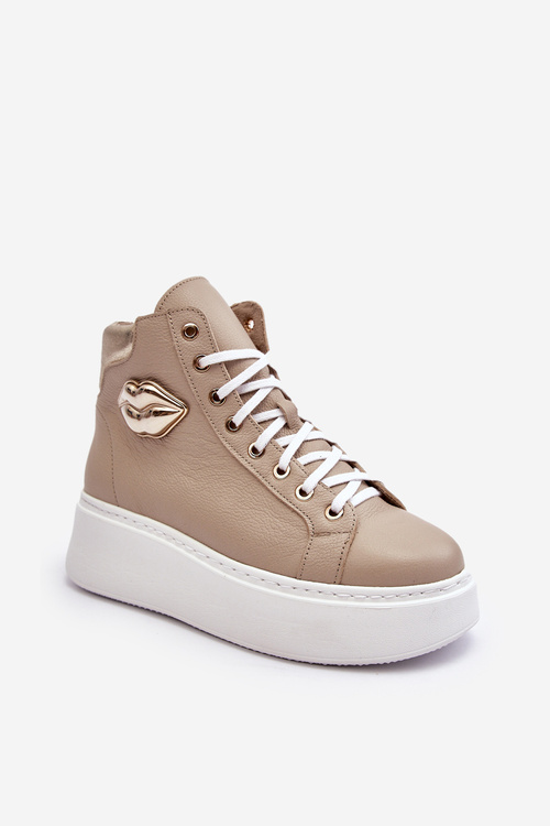 Жіночі високі кросівки на блискавці бежеві Katerin