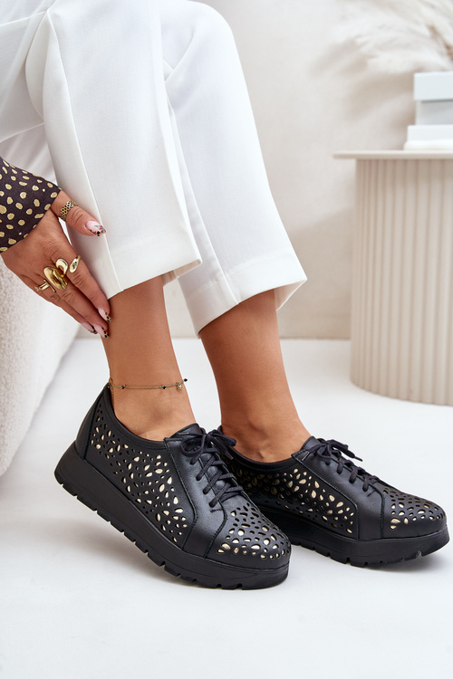 Zazoo 2973 Чорні шкіряні туфлі на платформі з вирізом