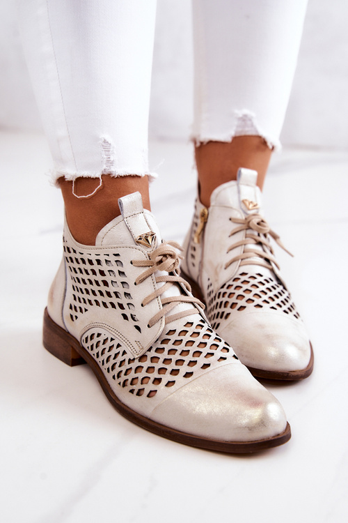 Шкіряні ажурні туфлі Ніколь 2704/004 біло-золоті