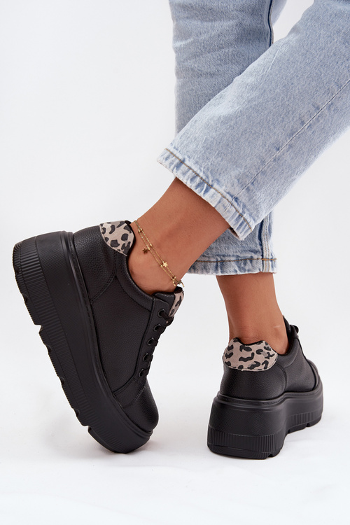 Шкіряні жіночі кросівки на платформі леопард Vinceza 89144 Чорний