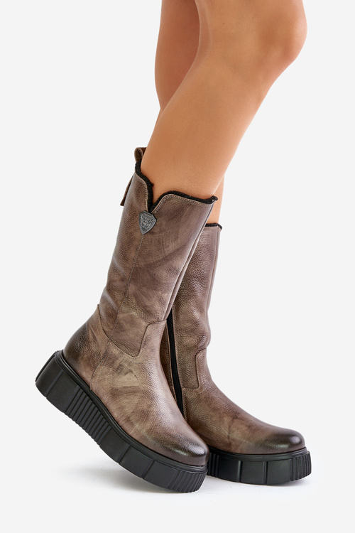 Zazoo 70121 Жіночі шкіряні чоботи з вовною коричневого кольору