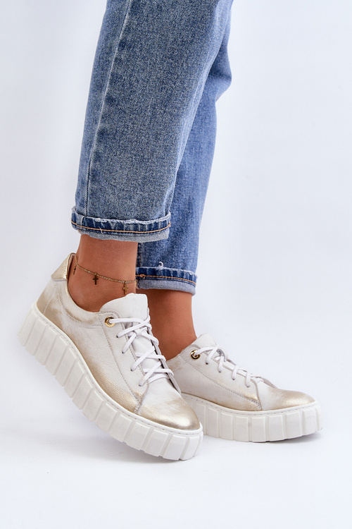 Жіночі шкіряні лофери на товстій підошві Zazoo 2919 золоті