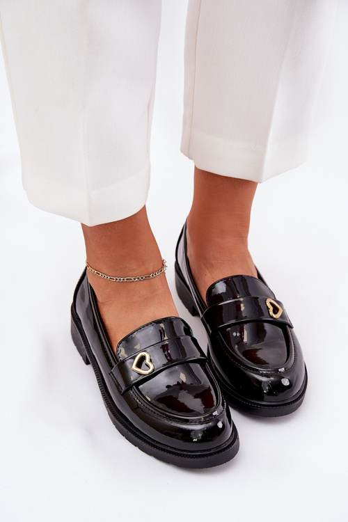 Лакові Жіночі Мокасини З Сердечком Чорні S.Barski HY51-379