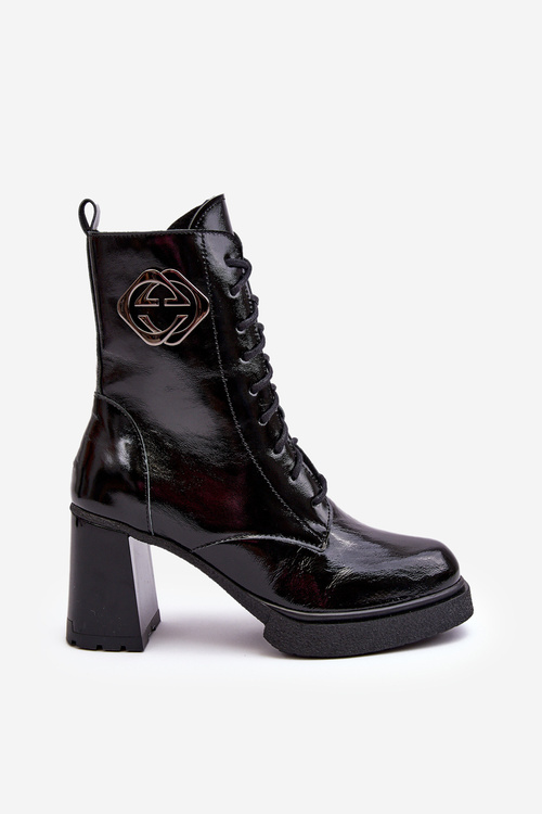 Жіночі шкіряні високі чоботи на підборах чорні Lemar Danel