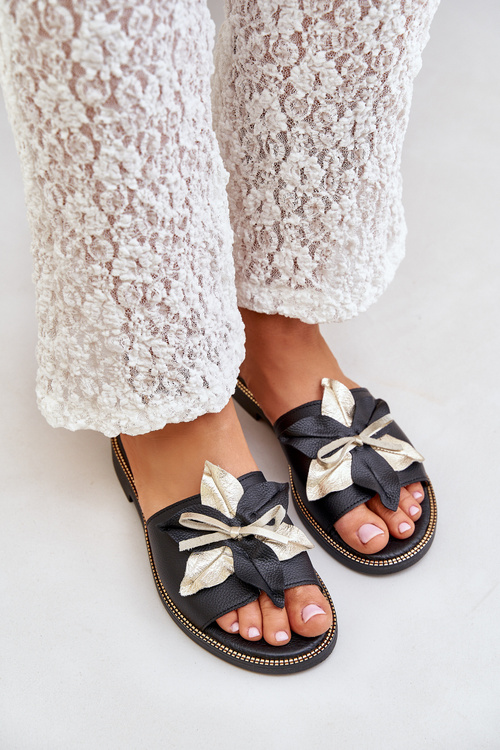 Сандалі З Декорацією Природна Шкіра Zazoo 3574/Z Чорні