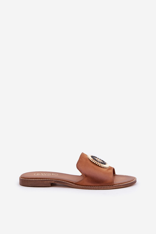 Шкіряні Сандалі З Декором На Площині Каблука Zazoo 3047/O Camel