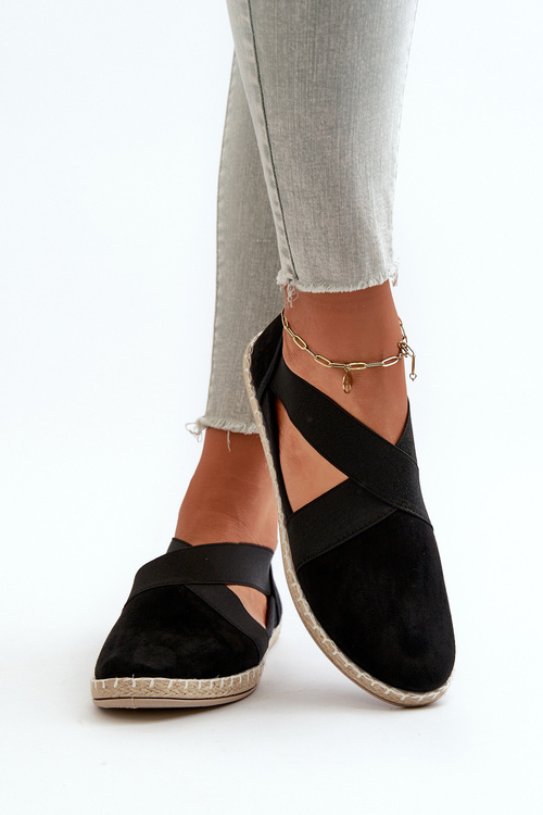 Жіночі еспадрільї на еластичних бретелях Еко-замша Чорна Федрана
