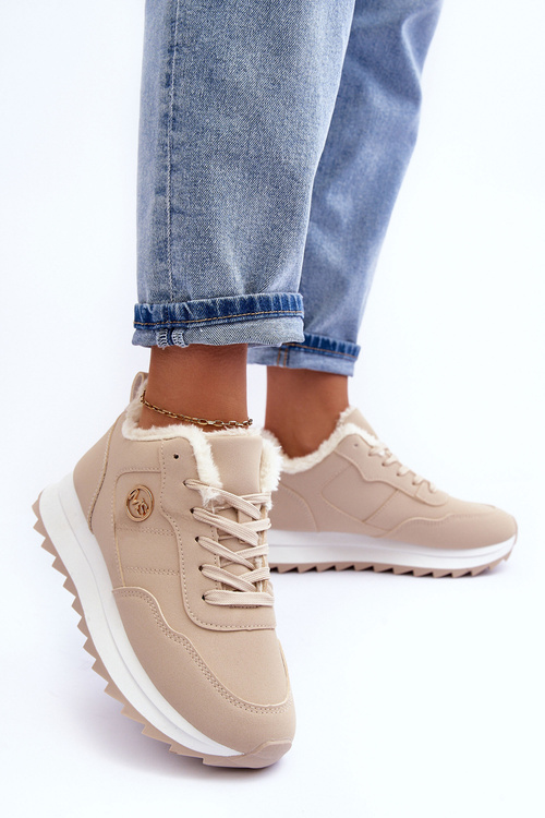 Спортивне шкіряне взуття на платформі з флісовою підкладкою, бежевий адіт