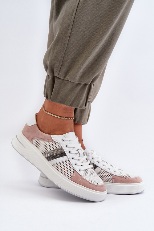 Жіночі шкіряні кросівки D&A LR110 біло-рожеві