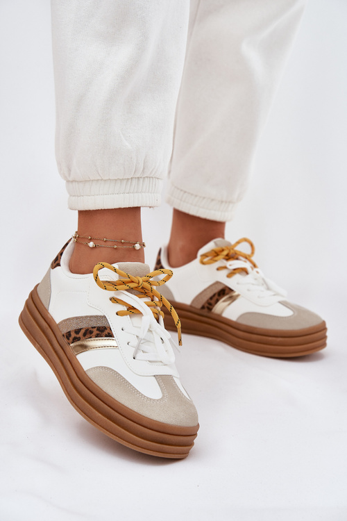 Жіночі Кросівки На Платформі З Подвійним Шнурівкою Леопардові Білі Niteria