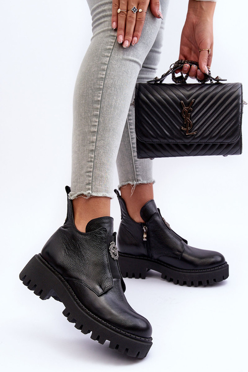 Жіночі шкіряні чоботи з орнаментом Black Lusanna