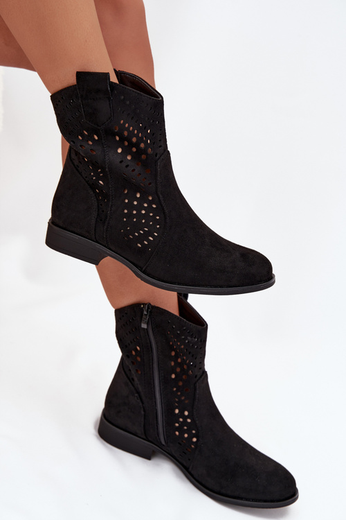 Відкриті жіночі ботильйони на плоскому каблуці Чорні Amisna