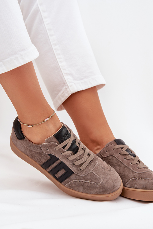 Жіночі Замшеві Кросівки Vinceza 79557 Темно-Бежеві