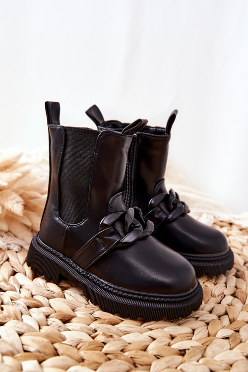 Чоботи дитячі утеплені на ланцюжку Чорні Hinea