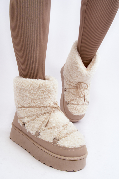 Жіночі зимові черевики на шнурівці на товстій підошві бежеві Лосо
