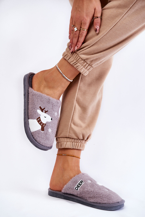 Жіночі різдвяні тапочки з оленями сірого кольору Millio