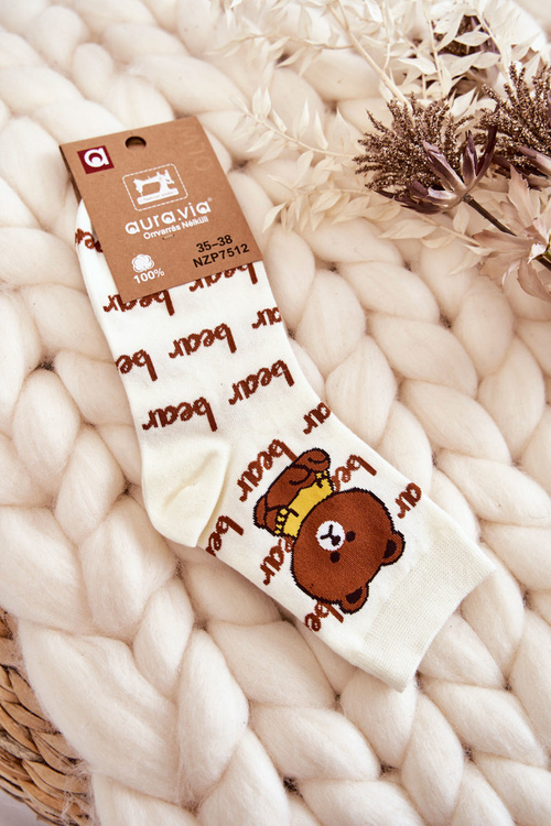 Жіночі бавовняні шкарпетки ведмедик Бежеві