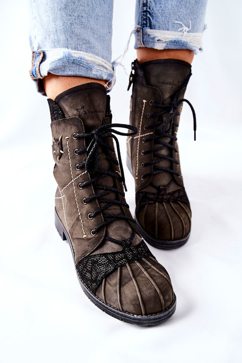 Чоботи жіночі шкіряні з підігрівом Maciejka Olive 03961-24