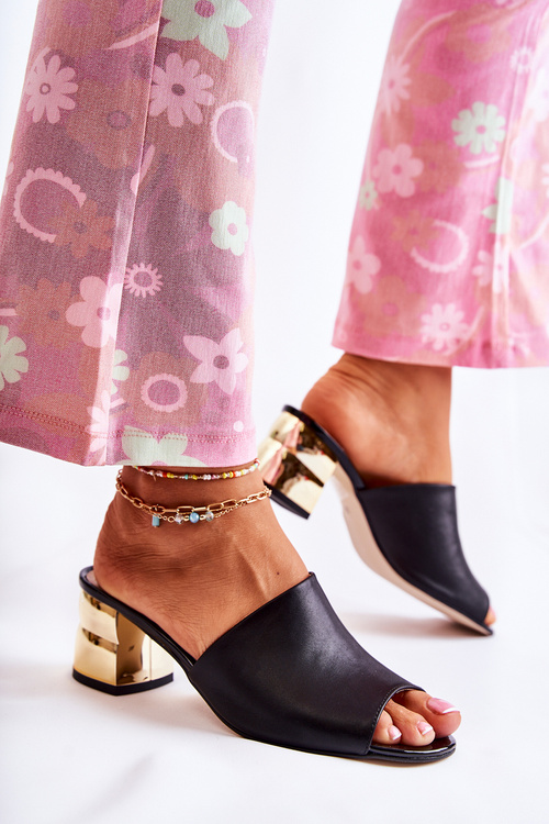 Шкіряні жіночі тапочки на підборах Black Perry