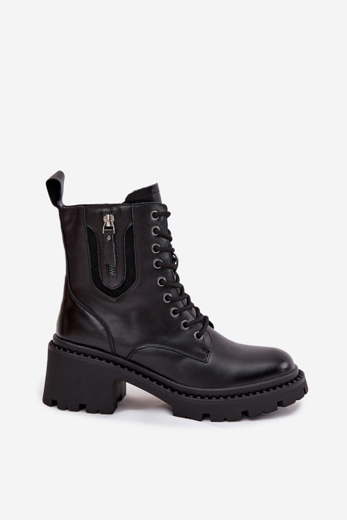 Шкіряні жіночі ботильйони на каблуці на підборах Vinceza 86418 Чорний