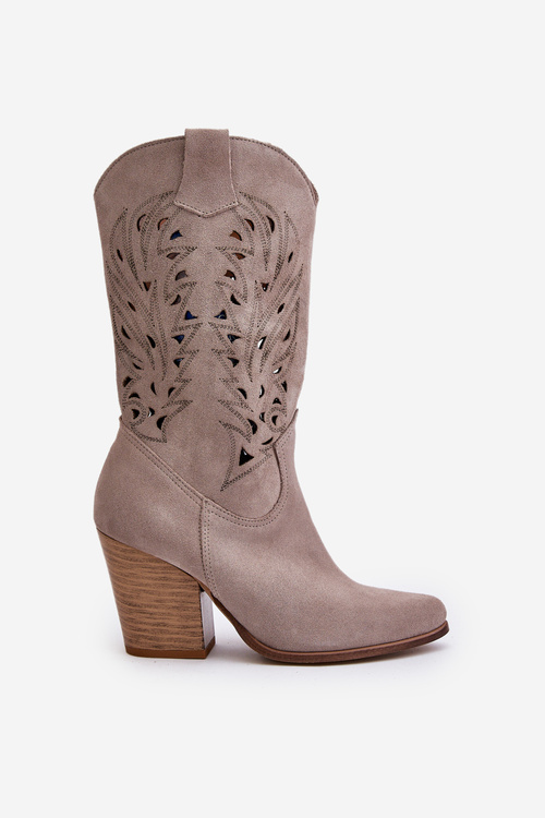 Вирізані чоботи на каблуці замшеві Lewski 3609 Cappuccino