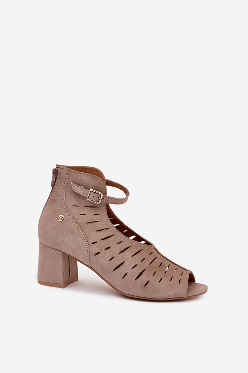 Жіночі Замшеві Черевики На Каблуку Maciejka Темно-бежеві 06893-10