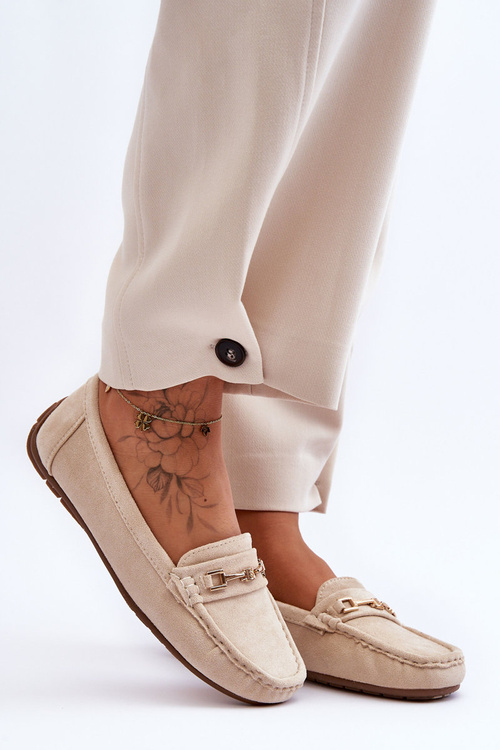 Жіночі класичні замшеві лофери бежевого кольору Corinell