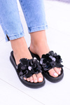 Жіночі чорні шльопанці з квітковим візерунком Muah