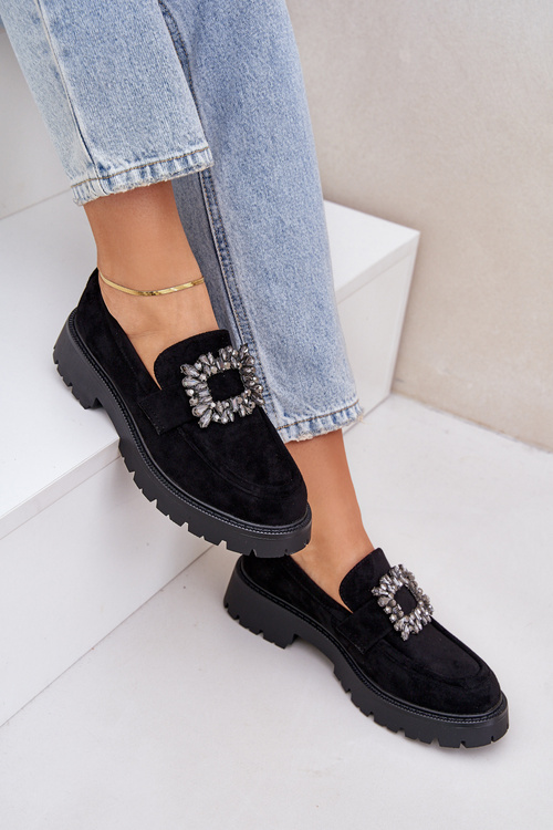 Екологічні Замшеві Мокасини Для Жінок З Декоративною Брошкою Чорні Valiana