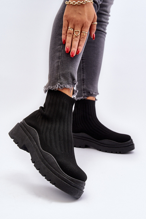 Чорні жіночі чоботи-носки на масивній підошві Elipara
