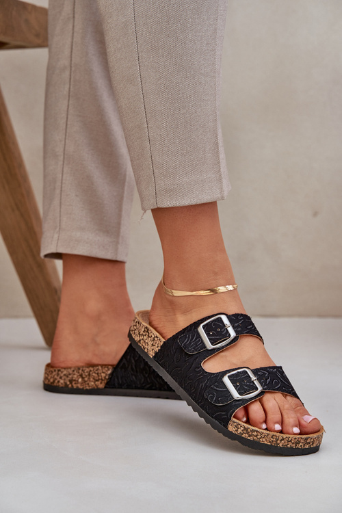 Текстильні Сандалі На Корковій Підошві З Пряжками Чорні Atera