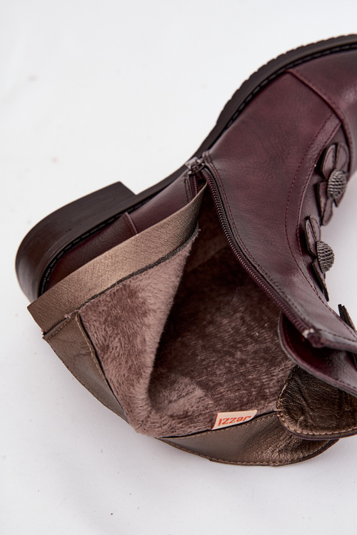 Теплі жіночі черевики на плоскому каблуці з декоративними квітами Bordeaux Pravienne