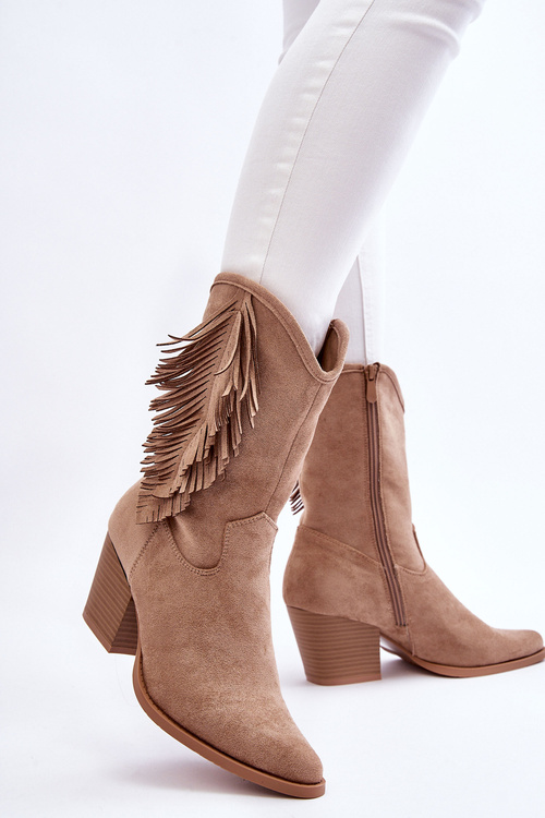 Жіночі низькі замшеві ковбойські чоботи бежеві Elyse