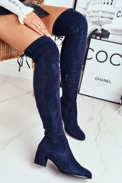 Чоботи жіночі Sergio Leone з лайкри темно-сині KZ281