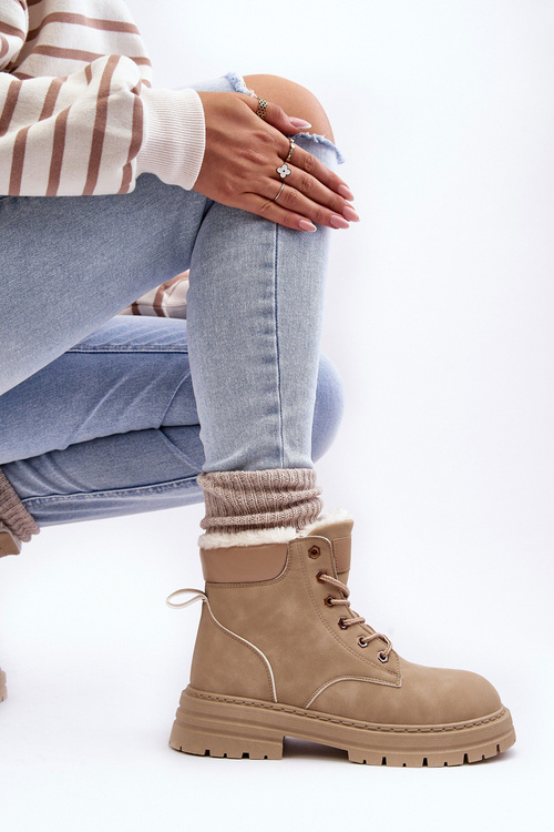 Жіночі стьобані чоботи з хутряною підкладкою бежеві фенан