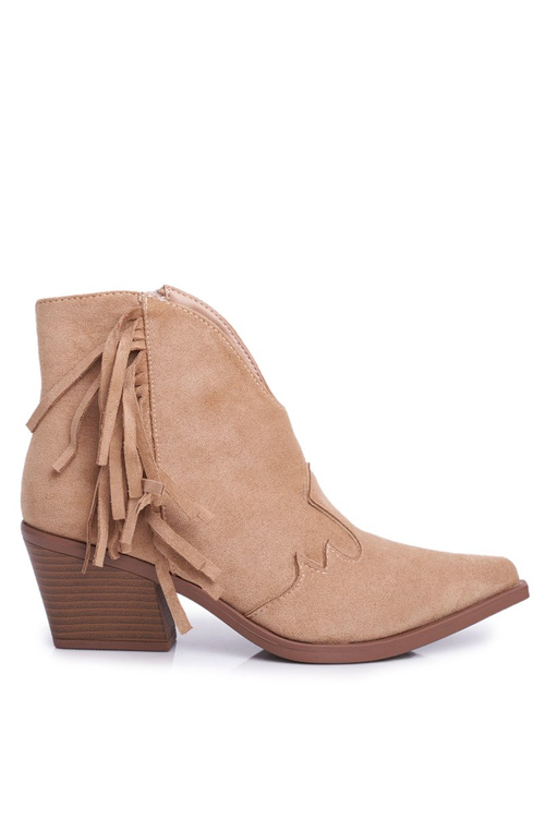 Жіночі чоботи на шпильці з бахромою Ковбойські чоботи бежеві Sibi