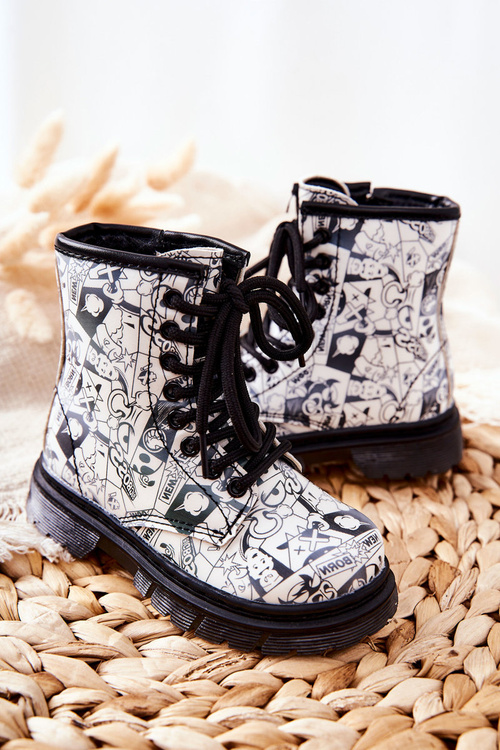 Чоботи дитячі теплі на блискавці чорно-білі типтоп