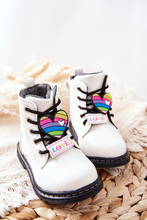 Лаковані вовняні утеплені чоботи білі Anlon