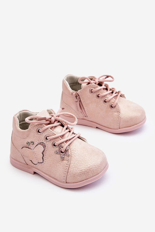 Шкіряні чоботи на шнурівці з метеликом, рожеві Avi