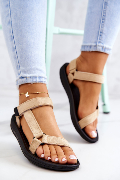 Жіночі замшеві спортивні босоніжки Harris бежеві