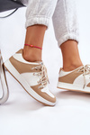 Жіночі класичні подвійні кросівки на шнурівці біло-бежеві Jella