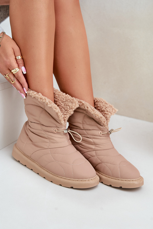 Жіночі зимові черевики на шнурку на підкладці з овчини Beige Vamidra