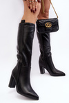 Жіночі чоботи вище коліна на підкладці з блоковим каблуком чорні Genzani