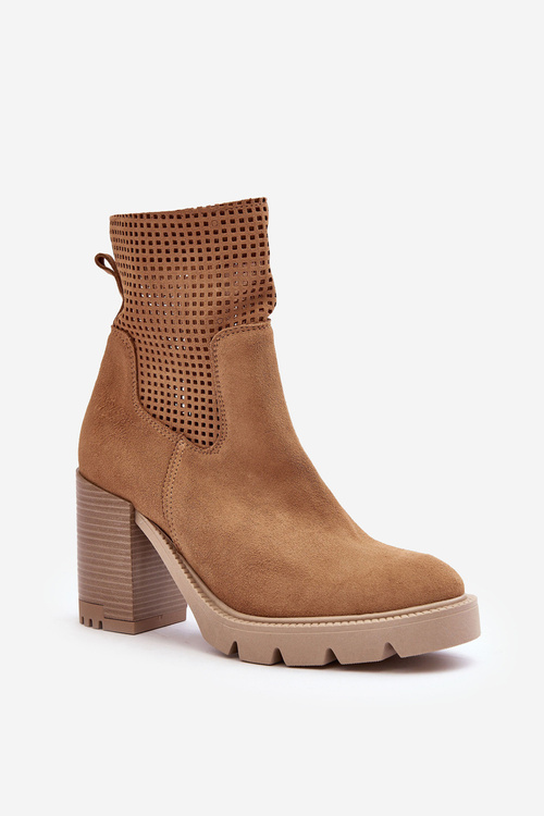 Жіночі замшеві ажурні чоботи на підборах Camel Lewski 3386