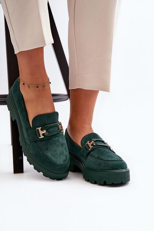 Замшеві класичні лофери з бахромою зеленого кольору Averil