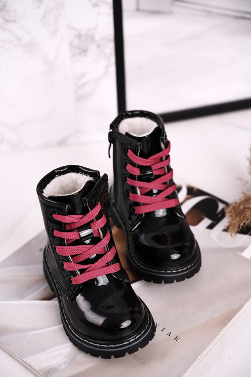 Чоботи дитячі утеплені хутром блискучі чорні мізинці
